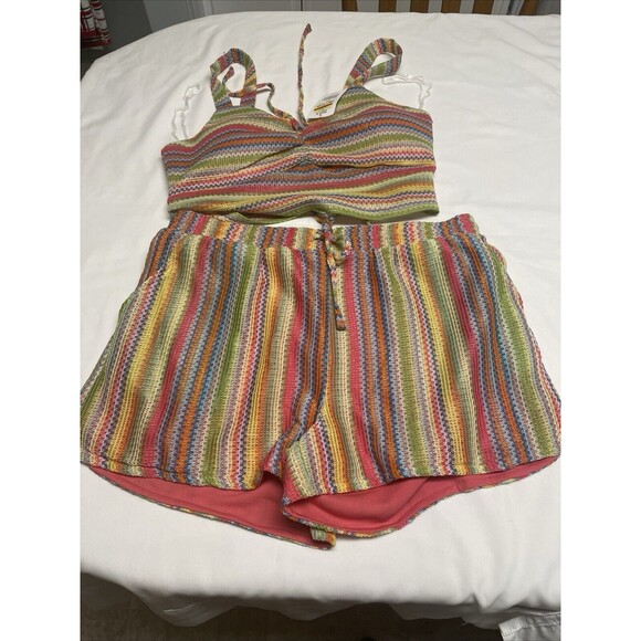 Derek Heart Size Crochet Knit Tank & Shorts Set L 11/13 BoHo Hippie Retro New - Picture 13 of 15